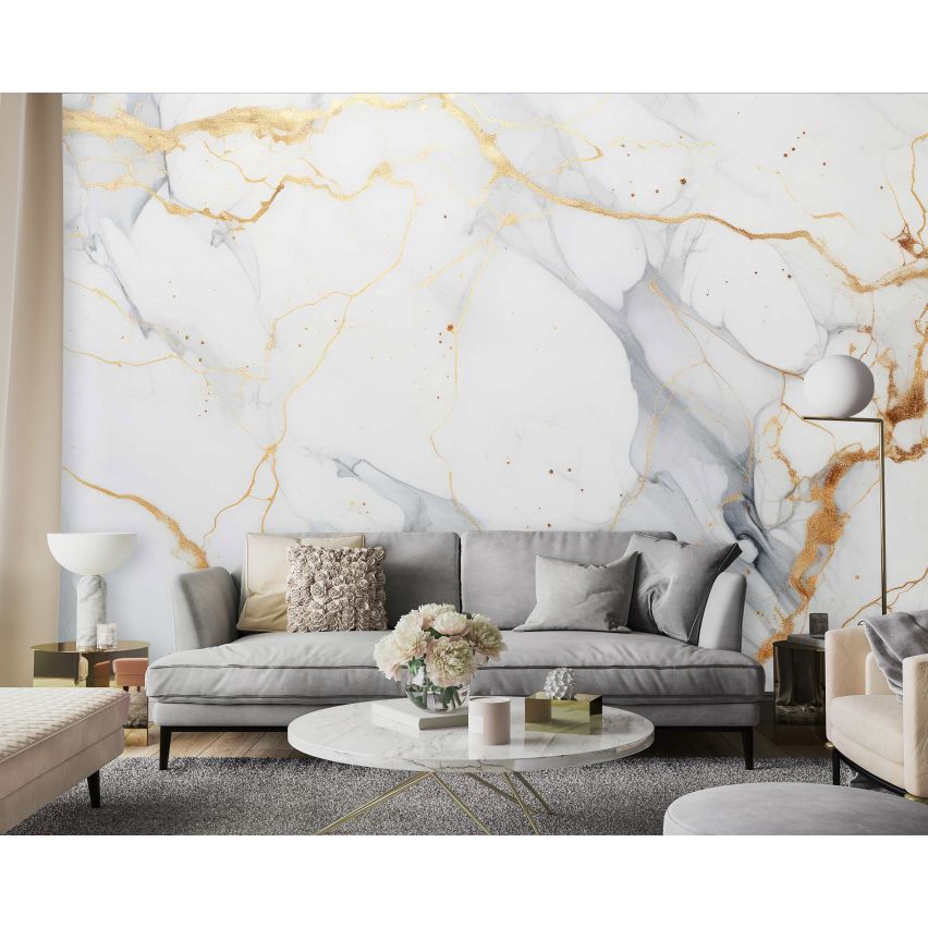 Photo Wall Mural-3D MARBULE WITH GOLD-(C15334)-NON WOVEN-Wallpaper-Abstract XXL