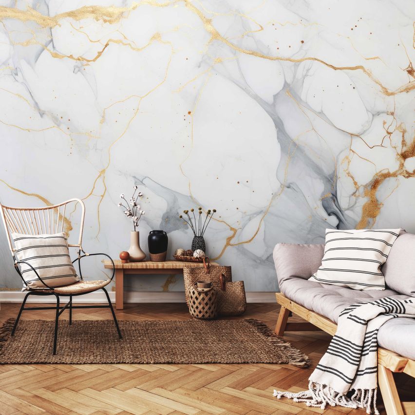 Photo Wall Mural-3D MARBULE WITH GOLD-(C15334)-NON WOVEN-Wallpaper-Abstract XXL
