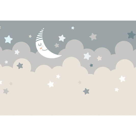 Fototapete NACHT HIMMEL-(C15336) - Vliestapete-Mond Wolken Sterne Kind Kids Blaue Spielzimmer XXL