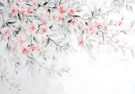 Fototapete BLUME BAUM PFLANZE-(C15396) - Vliestapete-Grüne Blätter Bäume Rosa XXL