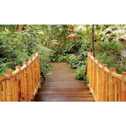 Fototapete-VLIES-BAMBOO BRÜCKE-(C183)-Tapete-Nach-Maß-Wald Baum Garten Park XXL