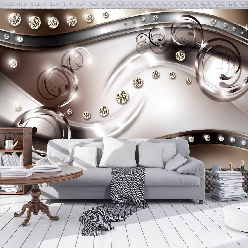 Fototapete-VLIES-DIAMONDS AND PEARLS-(C2269)-Tapete-Nach-Mass-Gold Muster Crystal Strukturen XXL