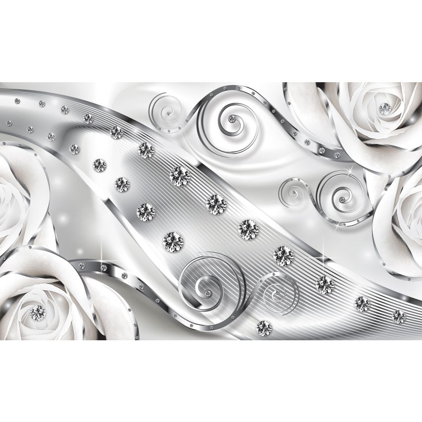 Fototapete-VLIES-DIAMONDS AND PEARLS-(C2613)-Tapete-Nach-Maß-Gold Silber Muster Crystal Strukturen XXL