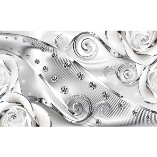 Fototapete-VLIES-DIAMONDS AND PEARLS-(C2613)-Tapete-Nach-Maß-Gold Silber Muster Crystal Strukturen XXL