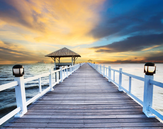 Photo Wall Mural-PIER-(2653J)-NON WOVEN-Wallpaper-Waterfront Jetty See Sun XXL
