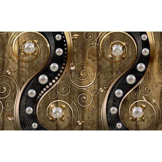 Fototapete-VLIES-DIAMONDS AND PEARLS-(C2972)-Tapete-Nach-Maß-Gold Silber Muster Crystal Strukturen XXL