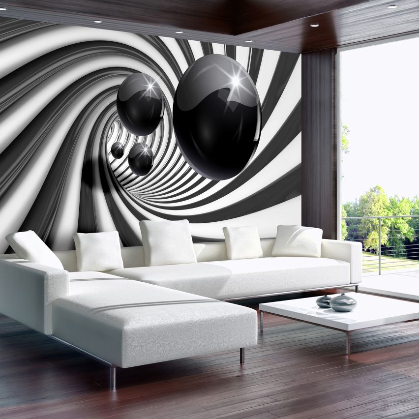Fototapete-VLIES-3D SPIRAL TUNNEL-(C3065)-Tapete-Nach-Maß-Schwimmend Bälle Serpentin XXL