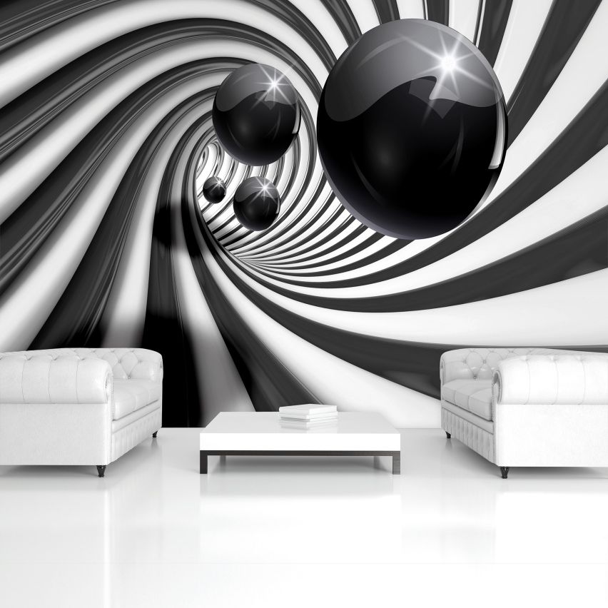 Fototapete-VLIES-3D SPIRAL TUNNEL-(C3065)-Tapete-Nach-Maß-Schwimmend Bälle Serpentin XXL