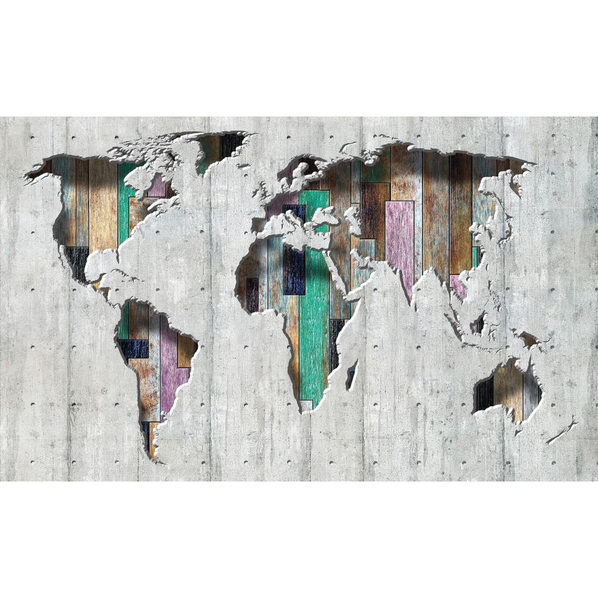 Fototapete-VLIES-3D WELT KARTE-(C3134)-Tapete-Nach-Mass-Atlas Teile der Welt XXL