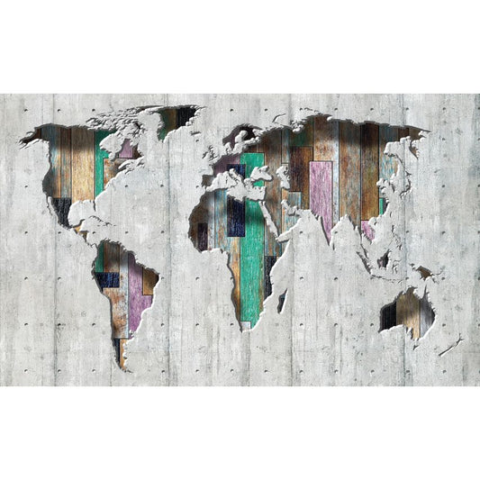 Fototapete-VLIES-3D WELT KARTE-(C3134)-Tapete-Nach-Mass-Atlas Teile der Welt XXL