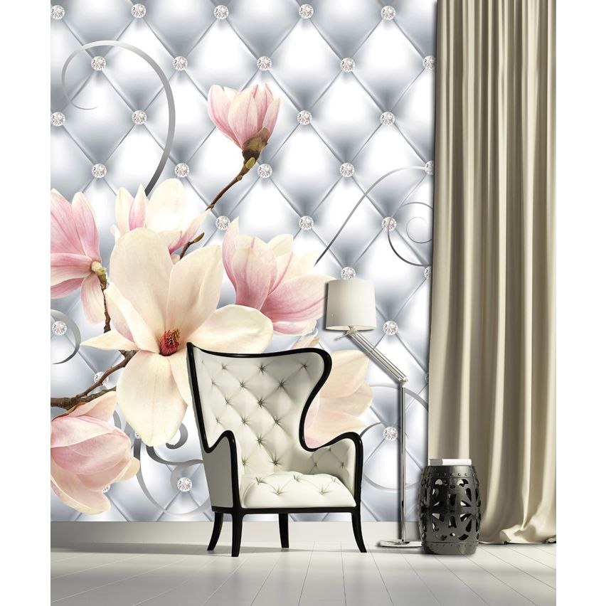 Fototapete-VLIES-DIAMONDS AND PEARLS-(C3273)-Tapete-Nach-Maß-Gold Silber Muster Crystal Strukturen XXL