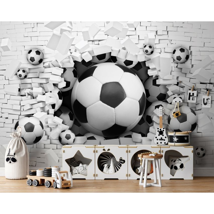 Photo Wall Mural-3D FOOTBALL-(3383)-NON WOVEN-Wallpaper-Abstract White Stone Bricks XXL