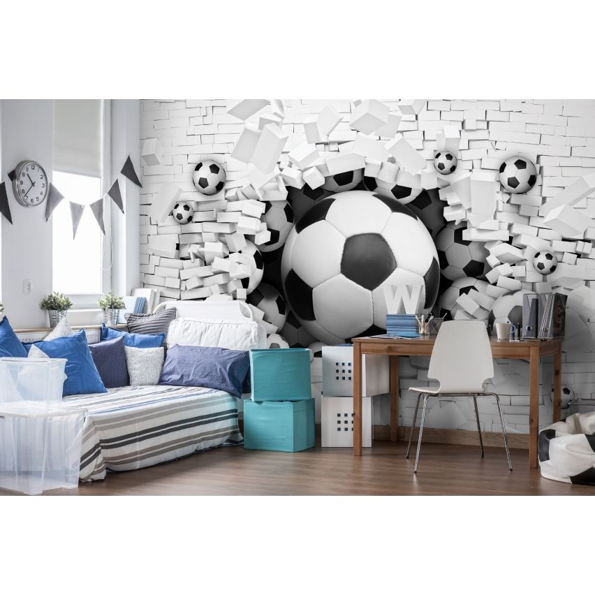 Photo Wall Mural-3D FOOTBALL-(3383)-NON WOVEN-Wallpaper-Abstract White Stone Bricks XXL