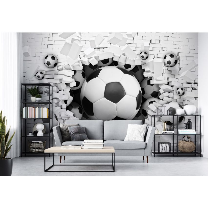 Photo Wall Mural-3D FOOTBALL-(3383)-NON WOVEN-Wallpaper-Abstract White Stone Bricks XXL