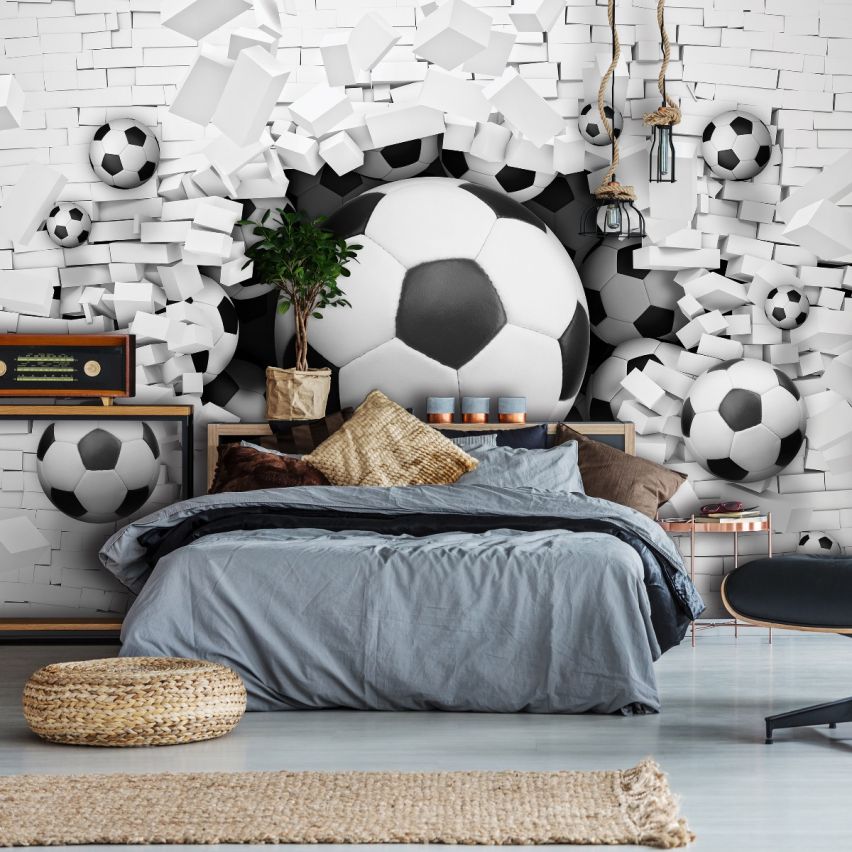 Photo Wall Mural-3D FOOTBALL-(3383)-NON WOVEN-Wallpaper-Abstract White Stone Bricks XXL