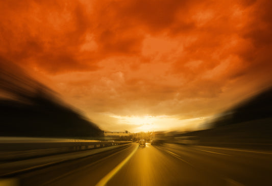 Fototapete VLIES-HIMMEL UND ERDE-(4031S)-Strasse Berg Orange Horizont XXL