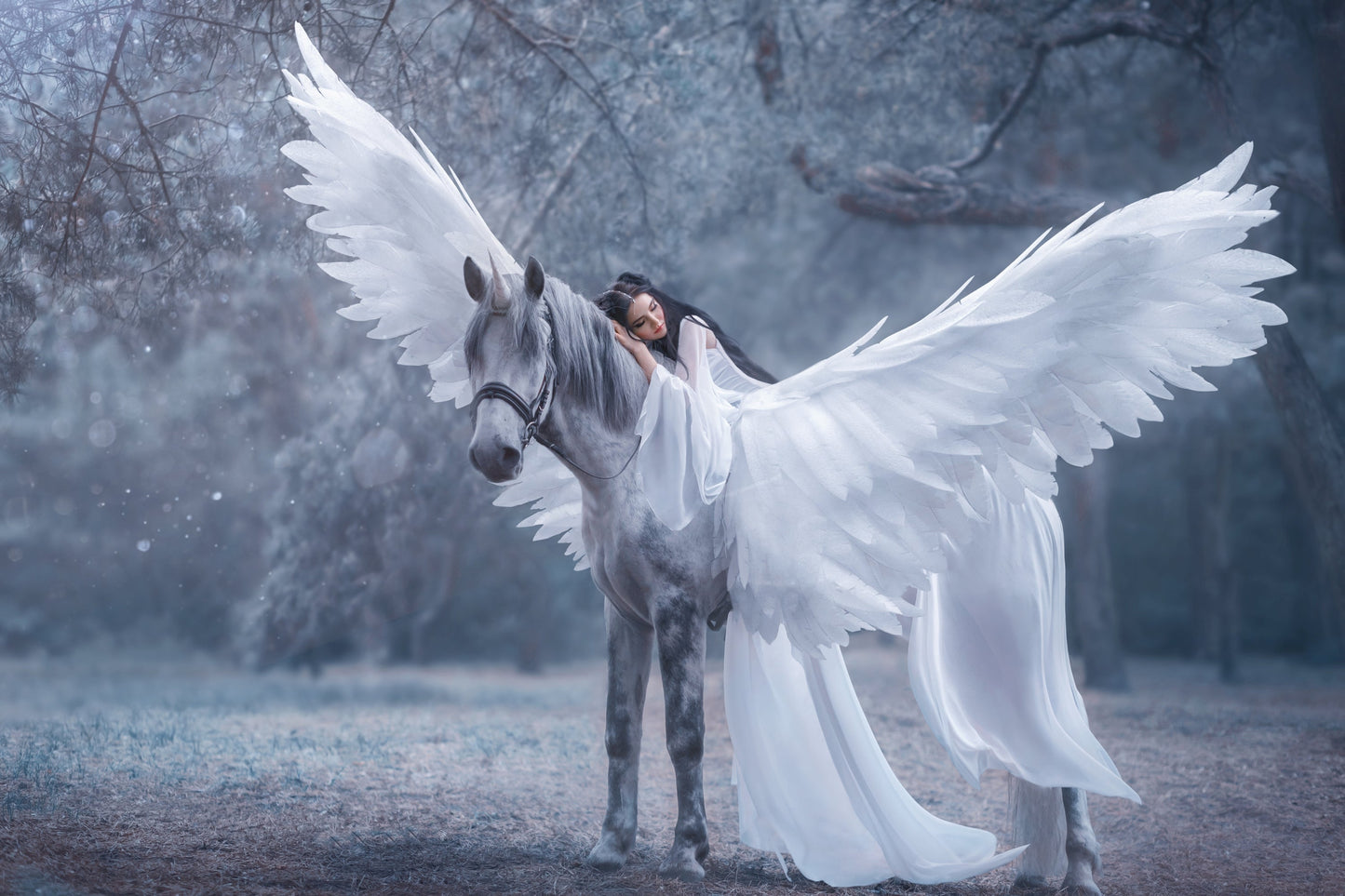 Photo Wall Mura-ANGEL WITH PEGASUS-(4322)-NON WOVEN-Wallpaper-Mystic Forest XXL