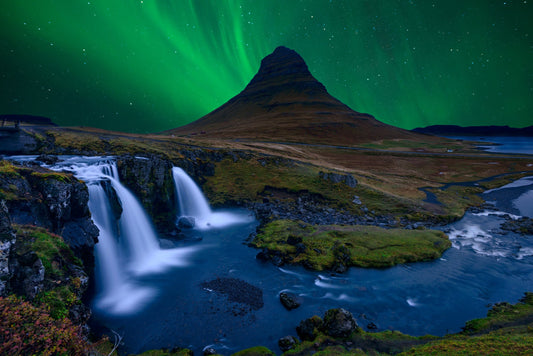 Photo Art Wall Mural-NORTHLIGHT WATERFALL-(6210)-NON WOVEN-Wallpaper-Cover XXL