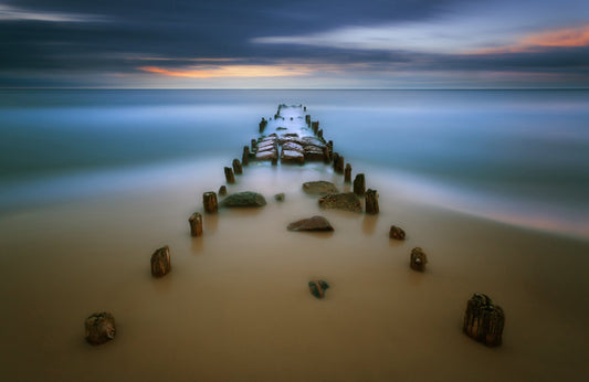 Photo Art Wall Mural-JETTY-(6453)-NON WOVEN-Wallpaper-Ocean Sunset Vibes Sky XXL