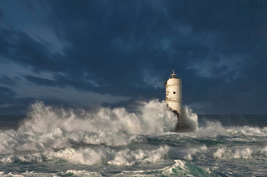 Photo Art Wall Mural-LIGHTHOSE-(6479)-NON WOVEN-Wallpaper-Big Wave Ocean Fyr XXL