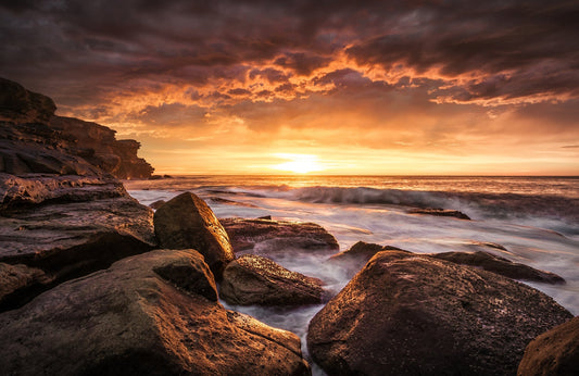 Photo Art Wall Mural-SUNSHINE ROCK-(6510)-NON WOVEN-Wallpaper-Nature Sky Sea XXL