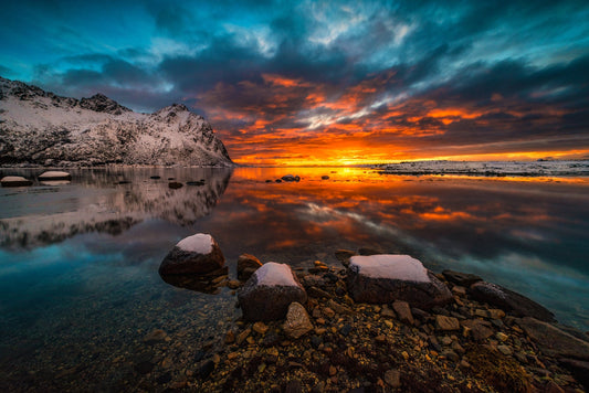 Photo Art Wall Mural-ROCKY SUNSET BEACH-(6585)-NON WOVEN-Wallpaper-Nature In XXL