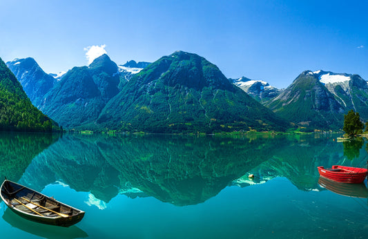 Photo Art Wall Mural-DUB2 LAKE-(6610)-NON WOVEN-Wallpaper-Sky Mountain Boats XXL