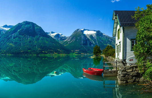 Photo Art Wall Mural-DUB2 LAKES-(6611)-NON WOVEN-Wallpaper-Sky Mountain Boat XXL