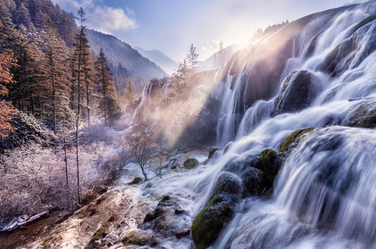 Fototapete-VLIES-SONNENUNTERGANG WASSERFALL-(6666S)-Wand-Tapete-Nach-Maß- XXL