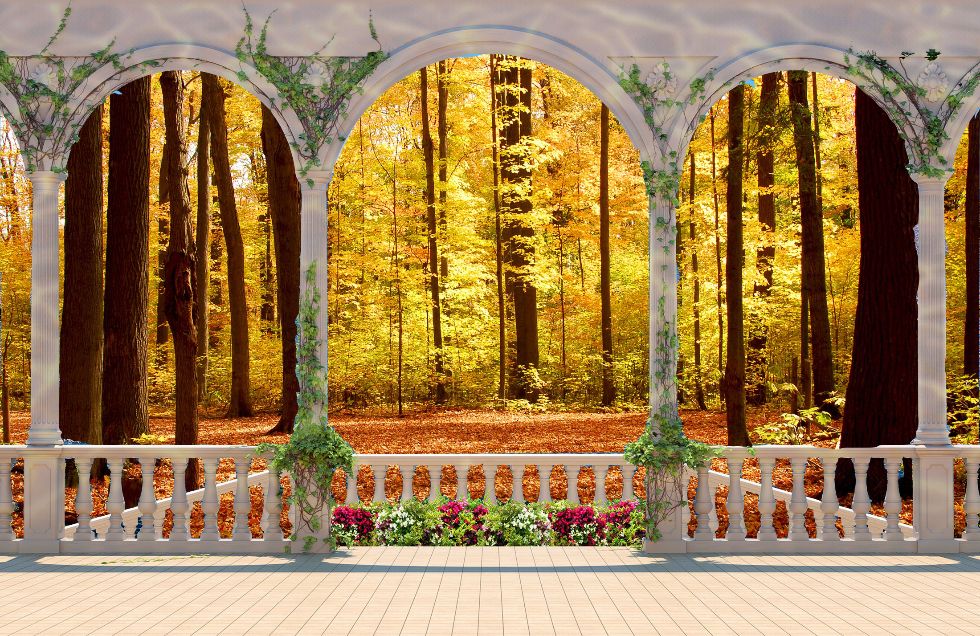 Photo Art Wall Mural-TERACCE AUTUMN FOREST-(8581)-NON WOVEN-Wallpaper Custom Size Non Woven Tree Nature Woodland XXL