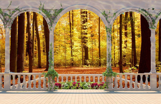 Photo Art Wall Mural-TERACCE AUTUMN FOREST-(8581)-NON WOVEN-Wallpaper Custom Size Non Woven Tree Nature Woodland XXL