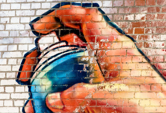 VLIES Fototapete-GRAFFITI-(941S)-Altstadt Gasse Stadt Blumen Mauer Stein Ziegel
